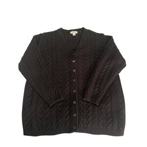 Talbots Black Cable Knit Cardigan Sweater Button-Up Women's Petite M